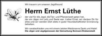 Traueranzeige von Ernst Lüthe  von Magdeburger Volksstimme