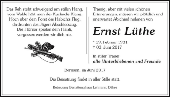 Traueranzeige von Ernst Lüthe  von Magdeburger Volksstimme