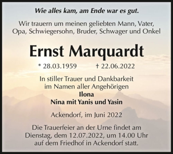 Traueranzeige von Ernst Marquardt  von Magdeburger Volksstimme
