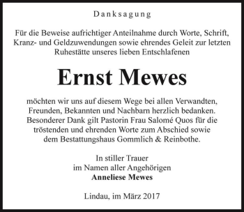 Traueranzeige von Ernst Mewes  von Magdeburger Volksstimme