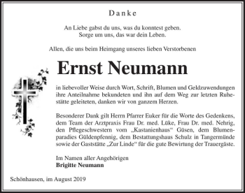 Traueranzeige von Ernst Neumann  von Magdeburger Volksstimme
