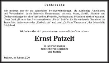 Traueranzeige von Ernst Patzelt  von Magdeburger Volksstimme