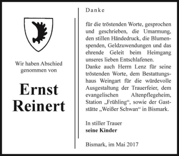 Traueranzeige von Ernst Reinert  von Magdeburger Volksstimme
