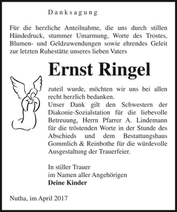 Traueranzeige von Ernst Ringel  von Magdeburger Volksstimme