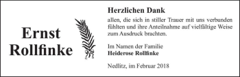 Traueranzeige von Ernst Rollfinke  von Magdeburger Volksstimme