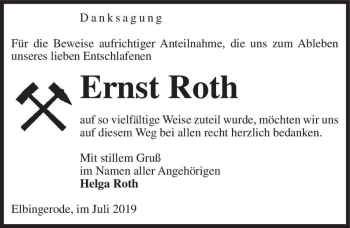 Traueranzeige von Ernst Roth  von Magdeburger Volksstimme