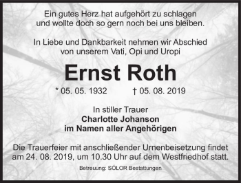 Traueranzeige von Ernst Roth  von Magdeburger Volksstimme