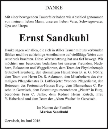 Traueranzeige von Ernst Sandkuhl  von Magdeburger Volksstimme