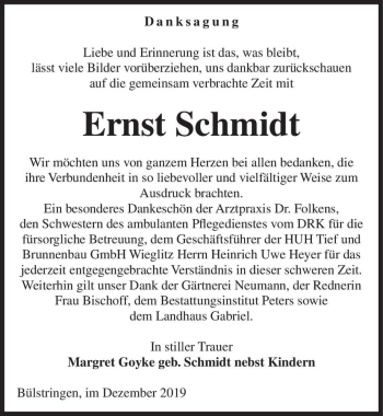 Traueranzeige von Ernst Schmidt  von Magdeburger Volksstimme