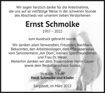 Traueranzeige von Ernst Schmolke  von Magdeburger Volksstimme