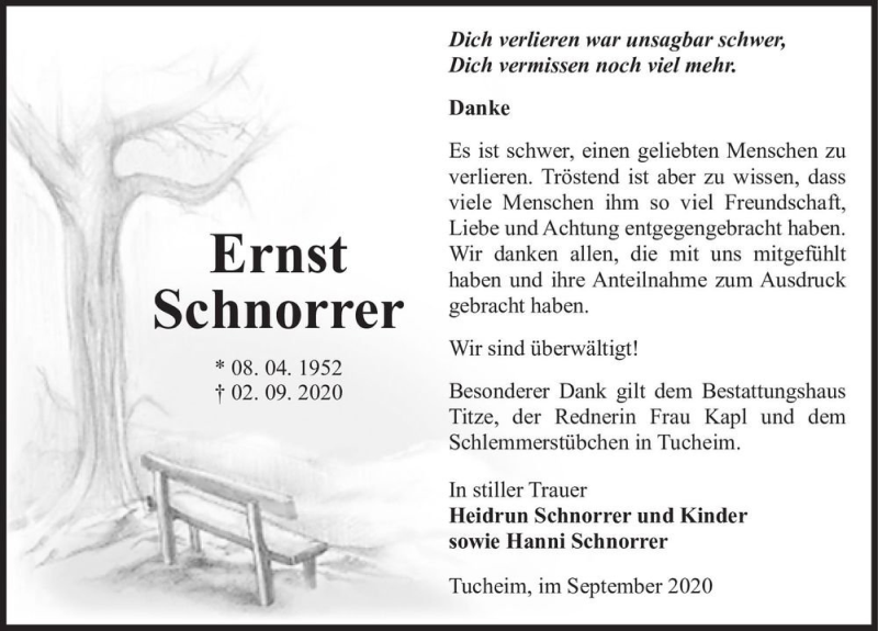  Traueranzeige für Ernst Schnorrer  vom 19.09.2020 aus Magdeburger Volksstimme