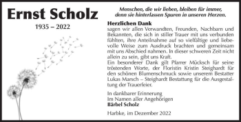 Traueranzeige von Ernst Scholz  von Magdeburger Volksstimme