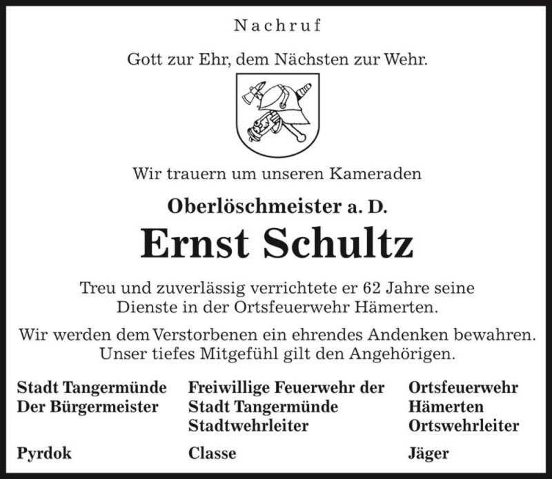  Traueranzeige für Ernst Schultz  vom 25.03.2017 aus Magdeburger Volksstimme