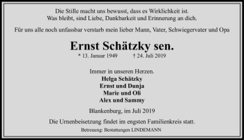 Traueranzeige von Ernst Schätzky sen.  von Magdeburger Volksstimme