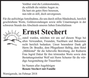 Traueranzeige von Ernst Stechert  von Magdeburger Volksstimme