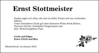 Traueranzeige von Ernst Stottmeister  von Magdeburger Volksstimme