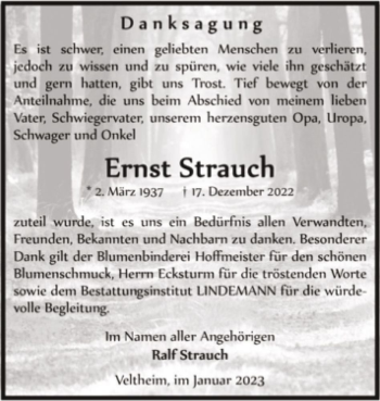Traueranzeige von Ernst Strauch  von Magdeburger Volksstimme