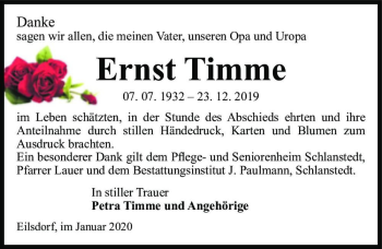 Traueranzeige von Ernst Timme  von Magdeburger Volksstimme