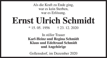 Traueranzeige von Ernst Ulrich Schmidt  von Magdeburger Volksstimme