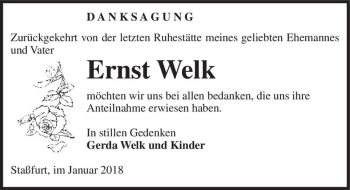Traueranzeige von Ernst Welk  von Magdeburger Volksstimme