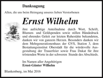 Traueranzeige von Ernst Wilhelm  von Magdeburger Volksstimme