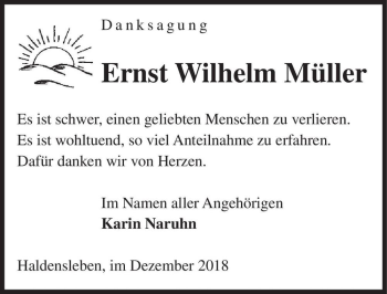 Traueranzeige von Ernst Wilhelm Müller  von Magdeburger Volksstimme