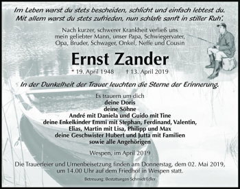 Traueranzeige von Ernst Zander  von Magdeburger Volksstimme