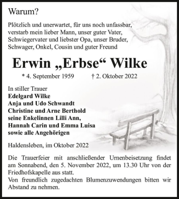 Traueranzeige von Erwin 