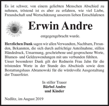 Traueranzeige von Erwin Andre  von Magdeburger Volksstimme