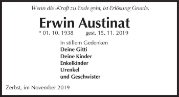 Traueranzeige von Erwin Austinat  von Magdeburger Volksstimme