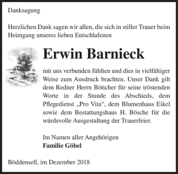 Traueranzeige von Erwin Barnieck  von Magdeburger Volksstimme