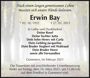 Traueranzeige von Erwin Bay  von Magdeburger Volksstimme