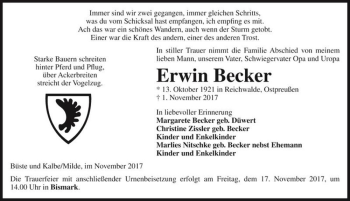 Traueranzeige von Erwin Becker  von Magdeburger Volksstimme