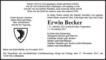 Traueranzeige von Erwin Becker  von Magdeburger Volksstimme