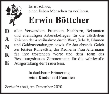Traueranzeige von Erwin Böttcher  von Magdeburger Volksstimme