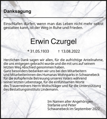 Traueranzeige von Erwin Czurgel  von Magdeburger Volksstimme