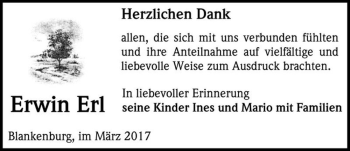 Traueranzeige von Erwin Erl  von Magdeburger Volksstimme
