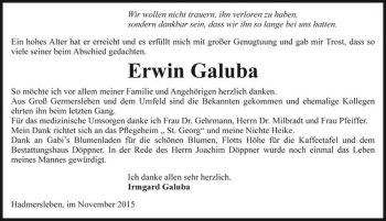 Traueranzeige von Erwin Galuba  von Magdeburger Volksstimme
