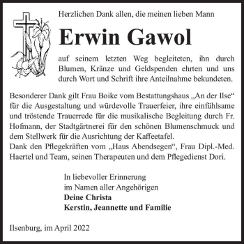 Traueranzeige von Erwin Gawol  von Magdeburger Volksstimme