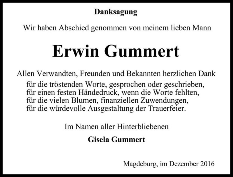  Traueranzeige für Erwin Gummert  vom 16.02.2017 aus Magdeburger Volksstimme
