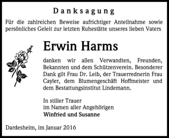 Traueranzeige von Erwin Harms  von Magdeburger Volksstimme