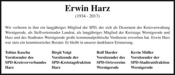 Traueranzeige von Erwin Harz  von Magdeburger Volksstimme