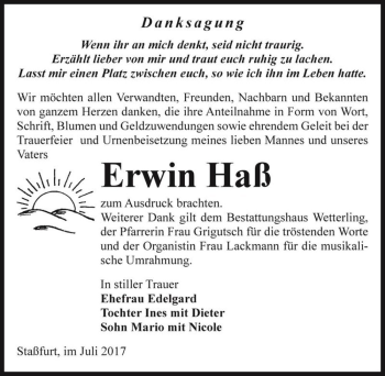Traueranzeige von Erwin Haß  von Magdeburger Volksstimme