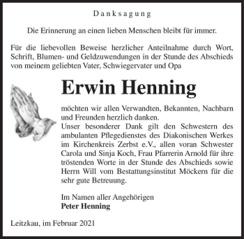 Traueranzeige von Erwin Henning  von Magdeburger Volksstimme