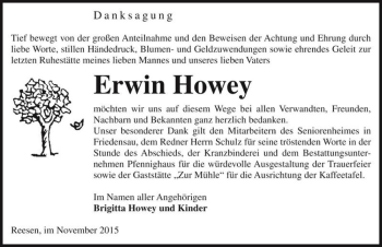 Traueranzeige von Erwin Howey  von Magdeburger Volksstimme