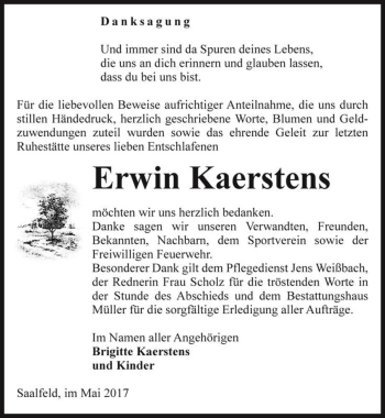 Traueranzeige von Erwin Kaerstens  von Magdeburger Volksstimme