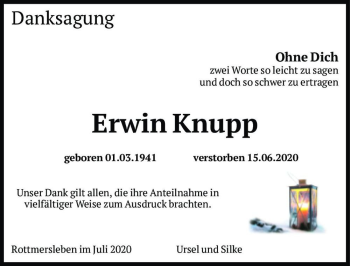 Traueranzeige von Erwin Knupp  von Magdeburger Volksstimme