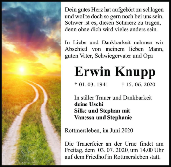 Traueranzeige von Erwin Knupp  von Magdeburger Volksstimme