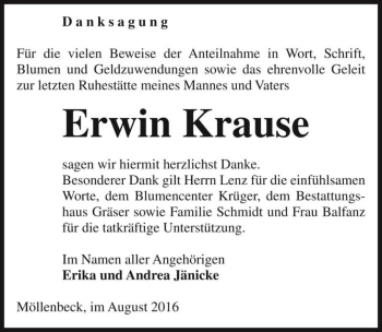 Traueranzeige von Erwin Krause  von Magdeburger Volksstimme