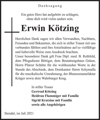 Traueranzeige von Erwin Kötzing  von Magdeburger Volksstimme